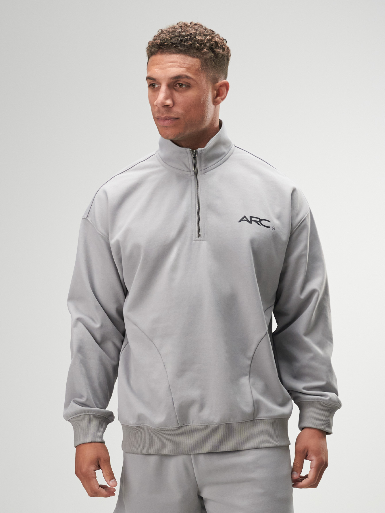 Men's Grey Letter Print Zip-Up Casual Hoodie, Autumn