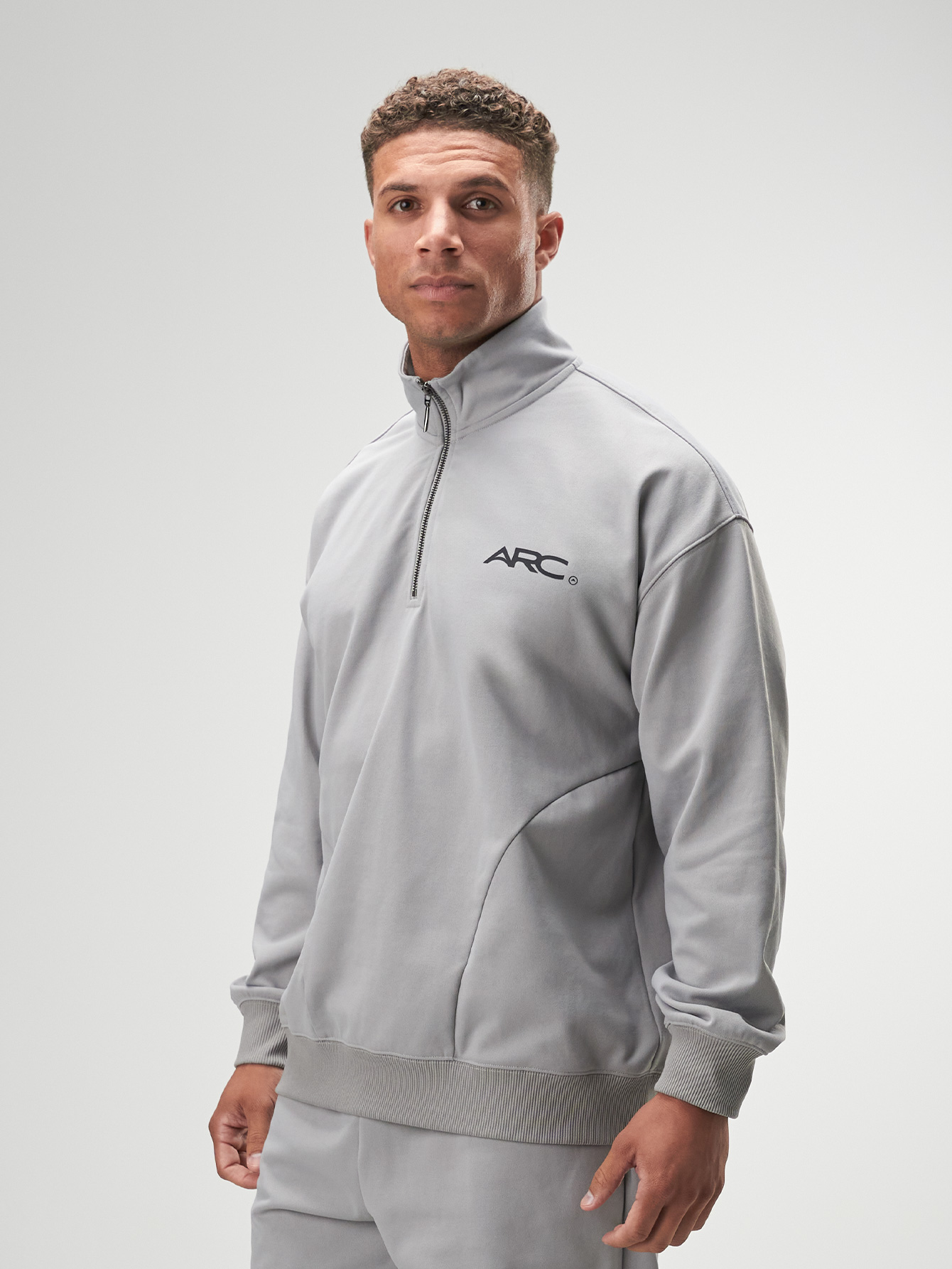 Men's Grey Letter Print Zip-Up Casual Hoodie, Autumn