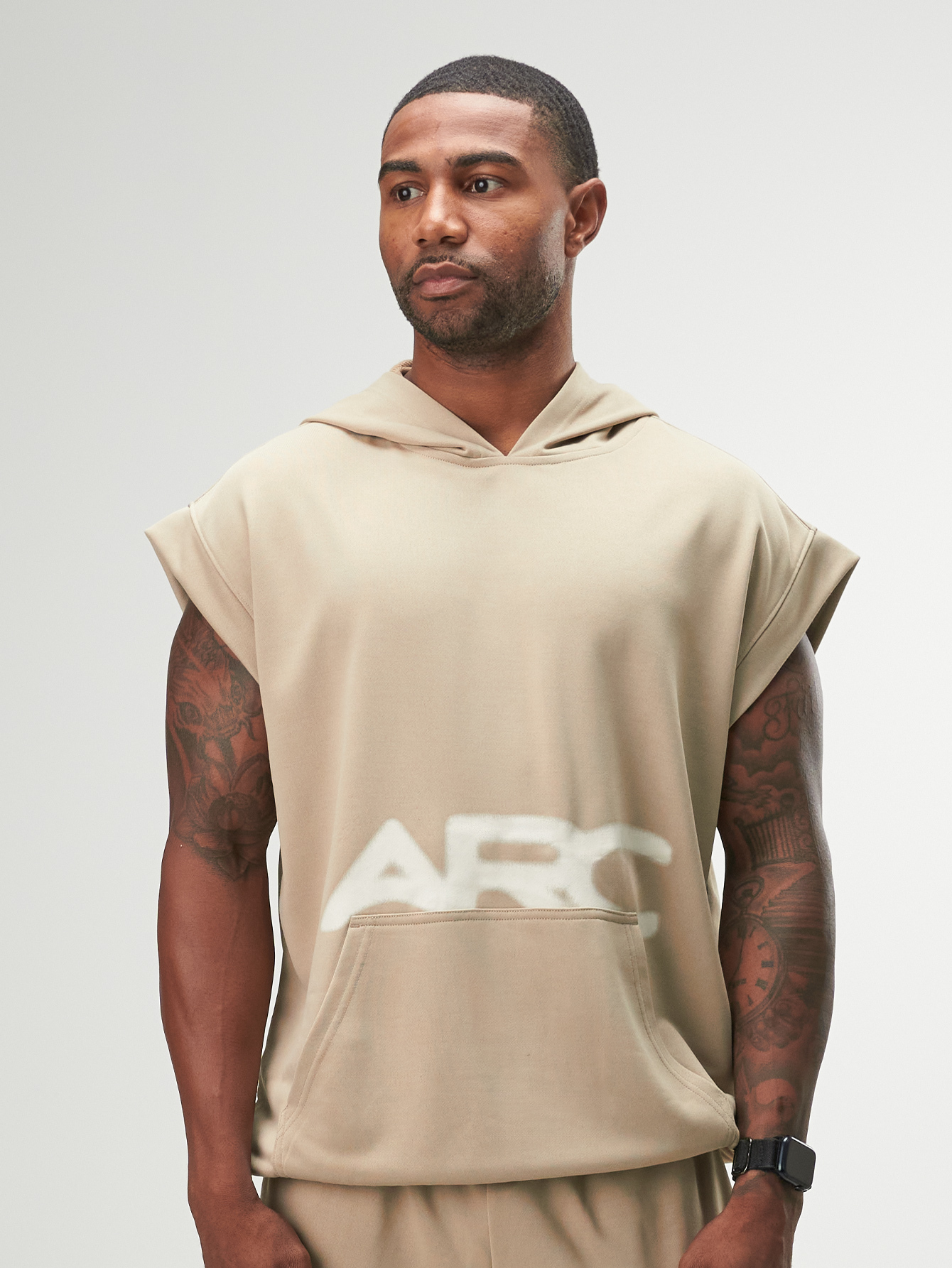 ARC-2024 Khaki Men's Casual Versatile Letter Print Hoodie Vest