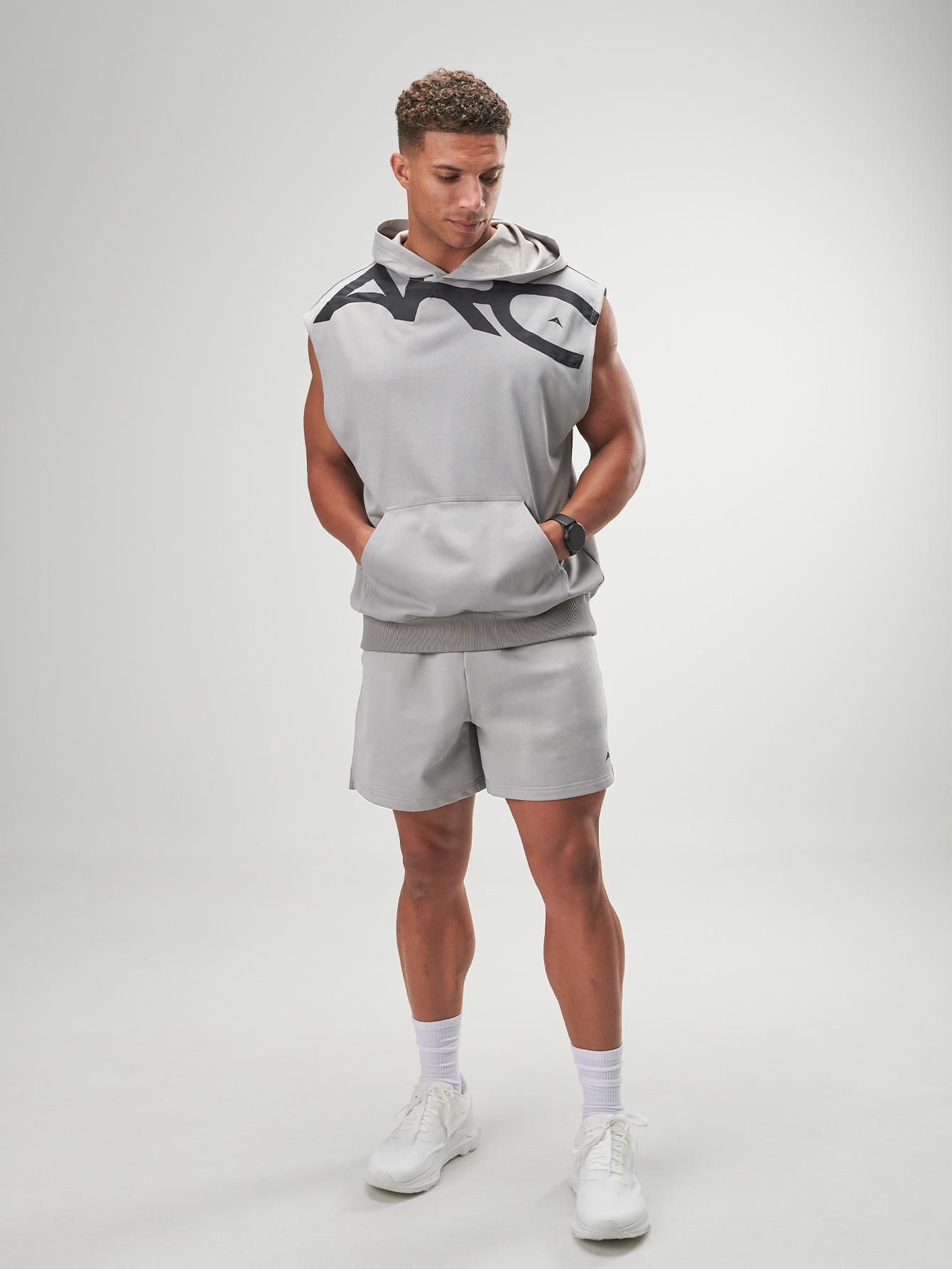 ARC Activewear Oversized Hoodie Sleeveless Performance Top Gym Workout Jacket Pullover, Emo Style