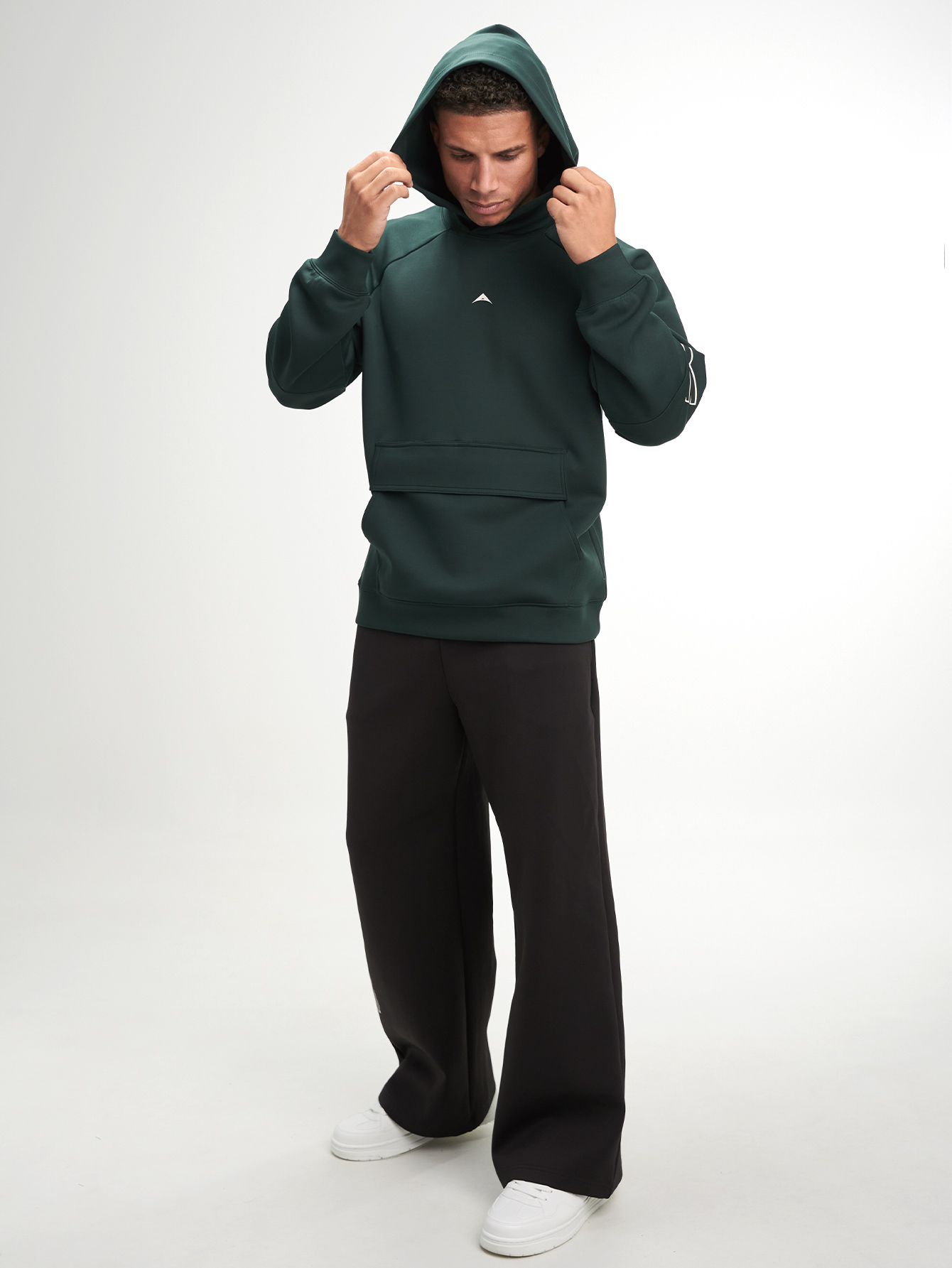 Men's Letter Print Raglan Sleeve Pocket Hoodie Sweatshirt, Olive Green