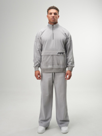 Men's Zip-Up Half Placket Long Sleeve Casual Loose Gray Sweatshirt