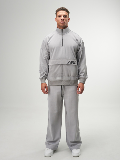 Men's Zip-Up Half Placket Long Sleeve Casual Loose Gray Sweatshirt