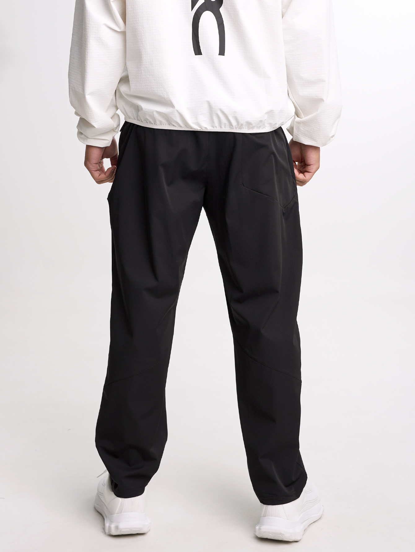 Men's Black Elastic Waist Zipper Pocket Loose Fit Sweatpants