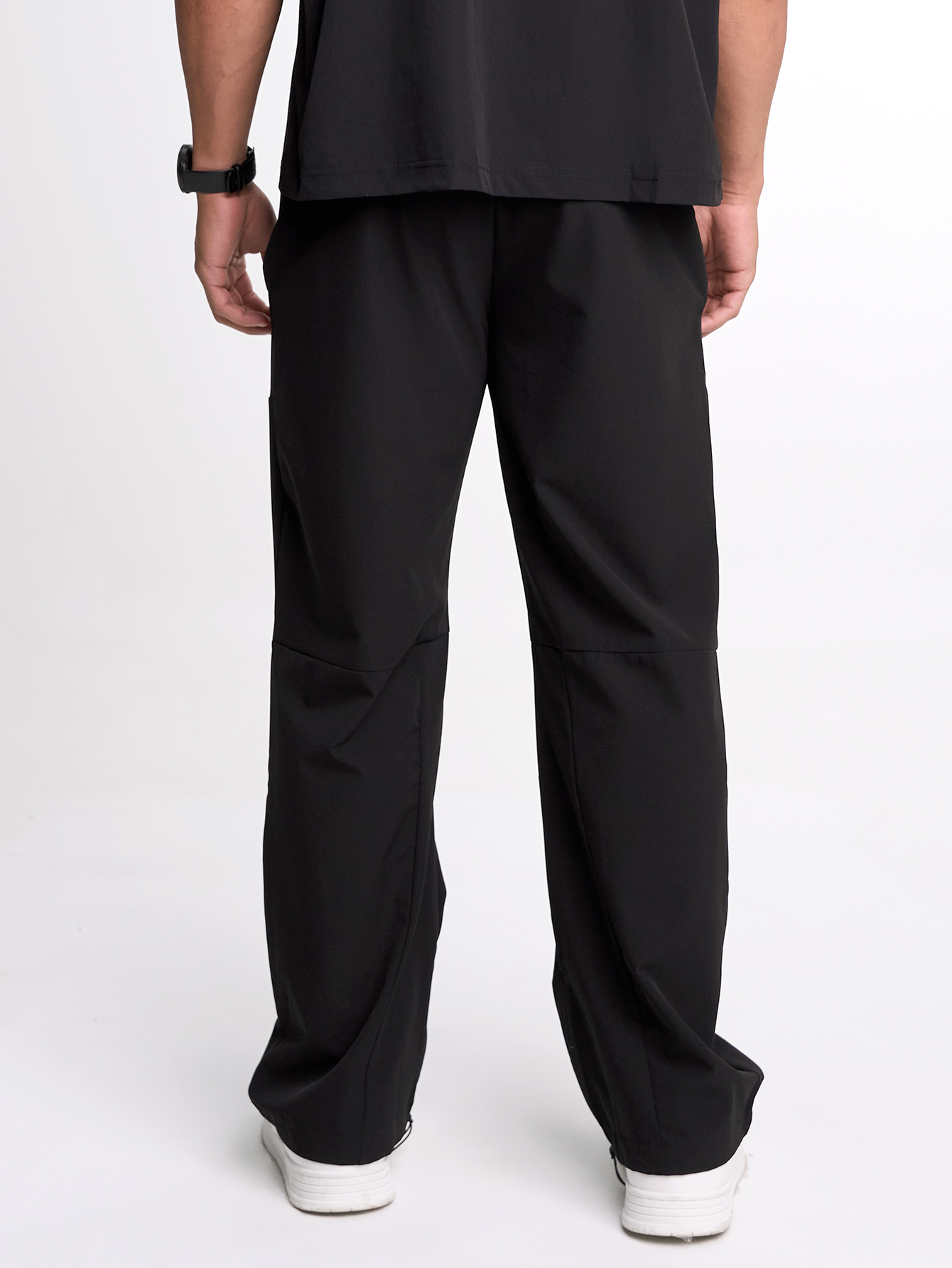 Men's Black Drawstring Waist Straight Loose Casual Pants