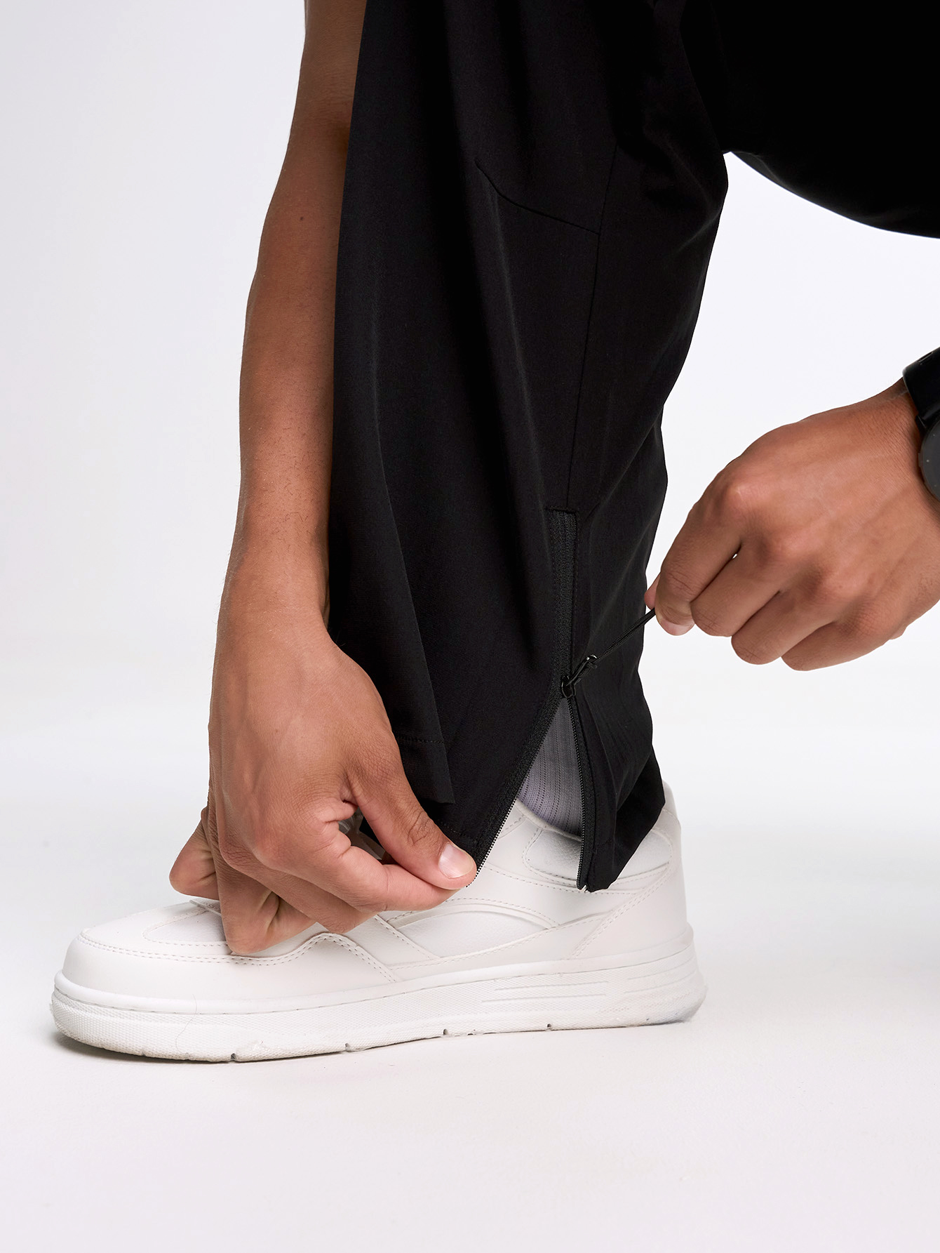 Men's Black Drawstring Waist Straight Loose Casual Pants