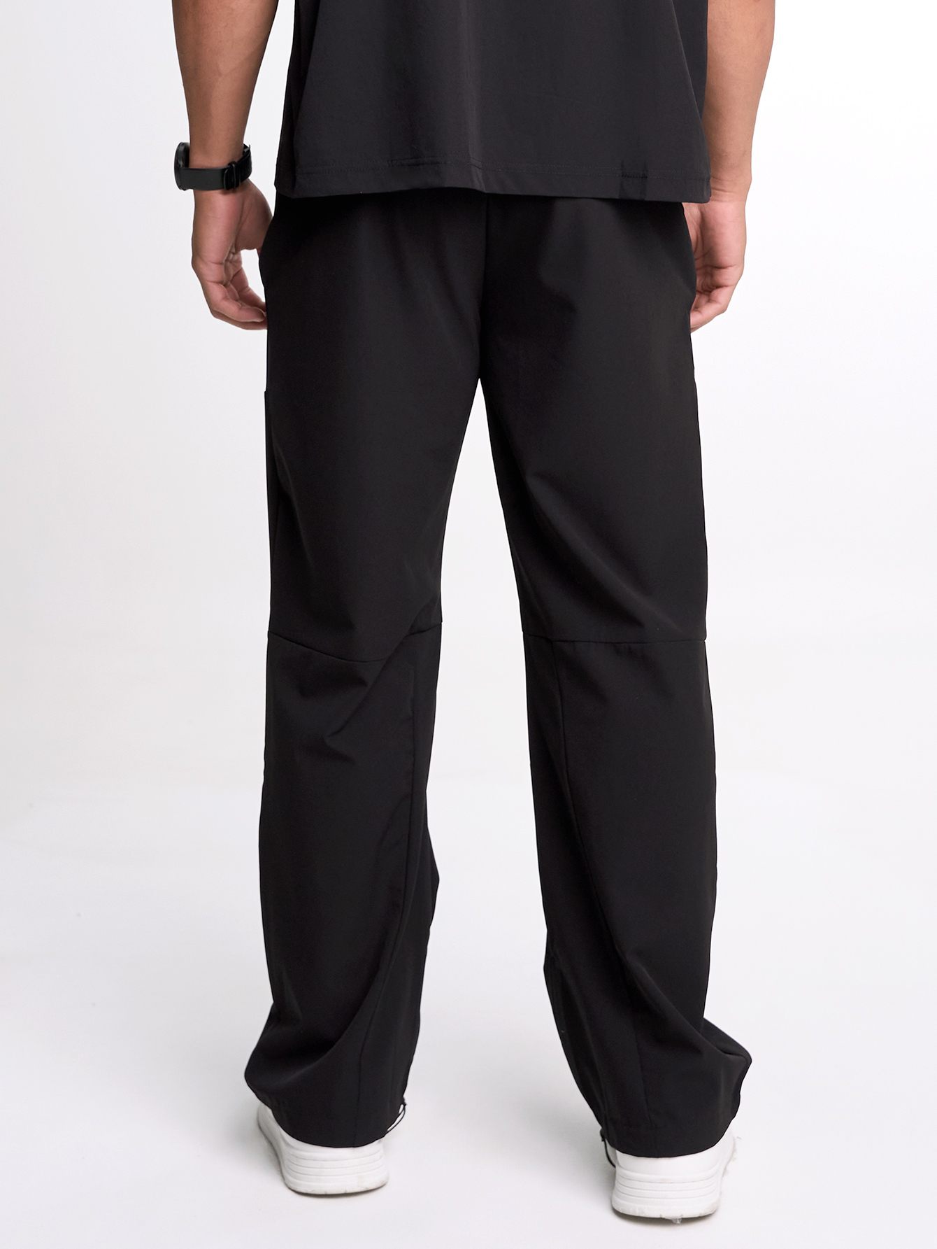 Men's Black Drawstring Waist Straight Loose Casual Pants