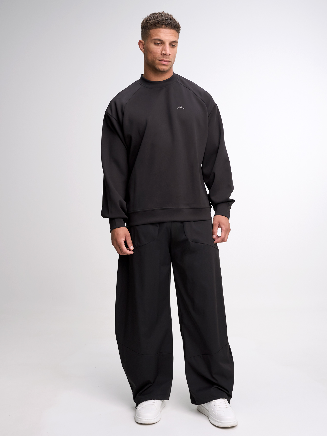 Men's Elastic Waist Pockets Wide Leg Loose Pants, Fall