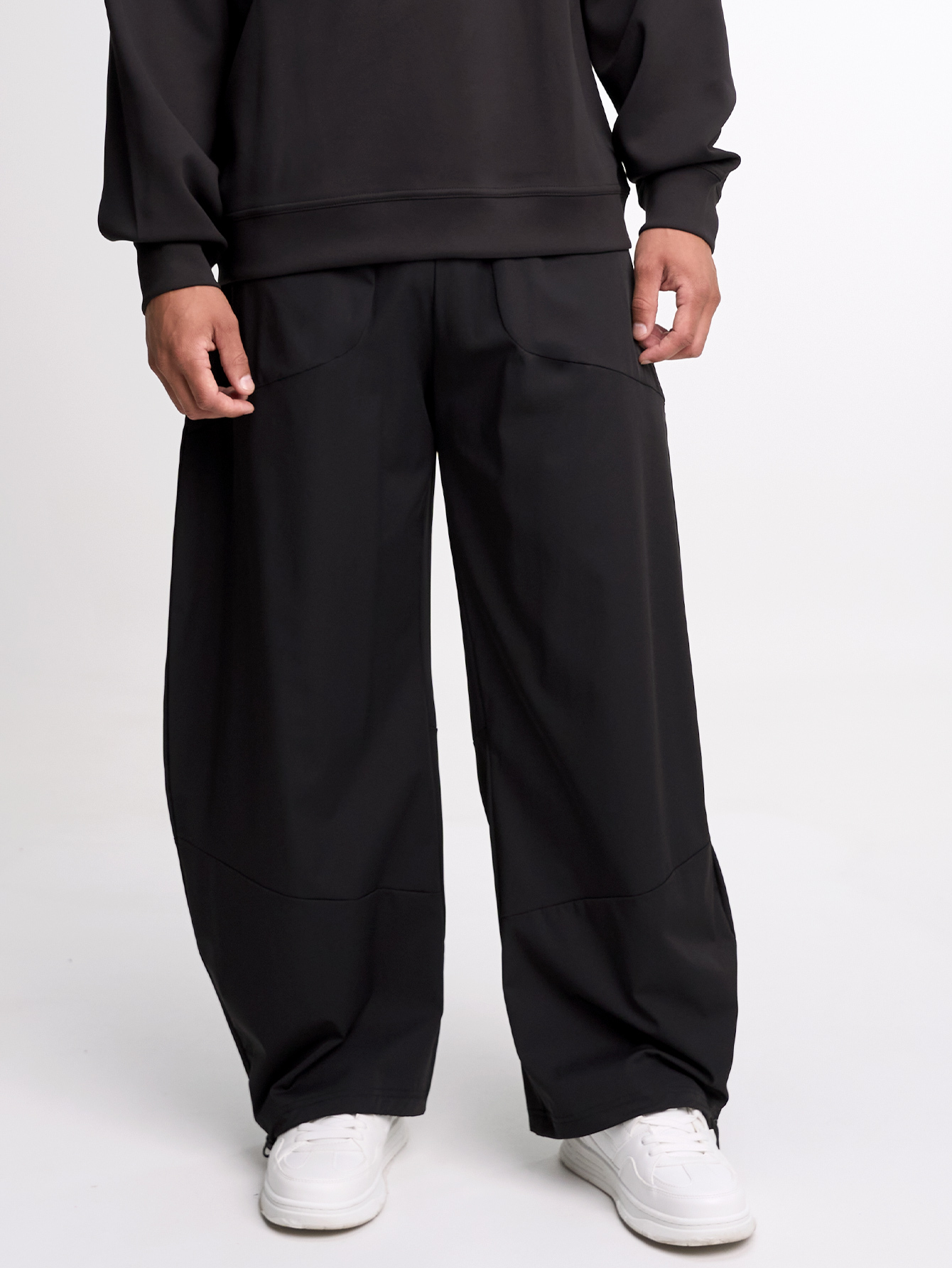 Men's Elastic Waist Pockets Wide Leg Loose Pants, Fall