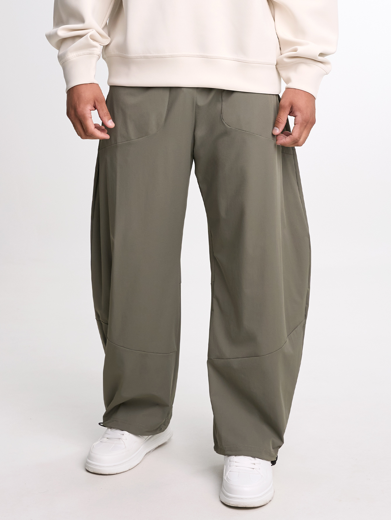 Men's Elastic Waist Pockets Wide Leg Loose Pants, Fall