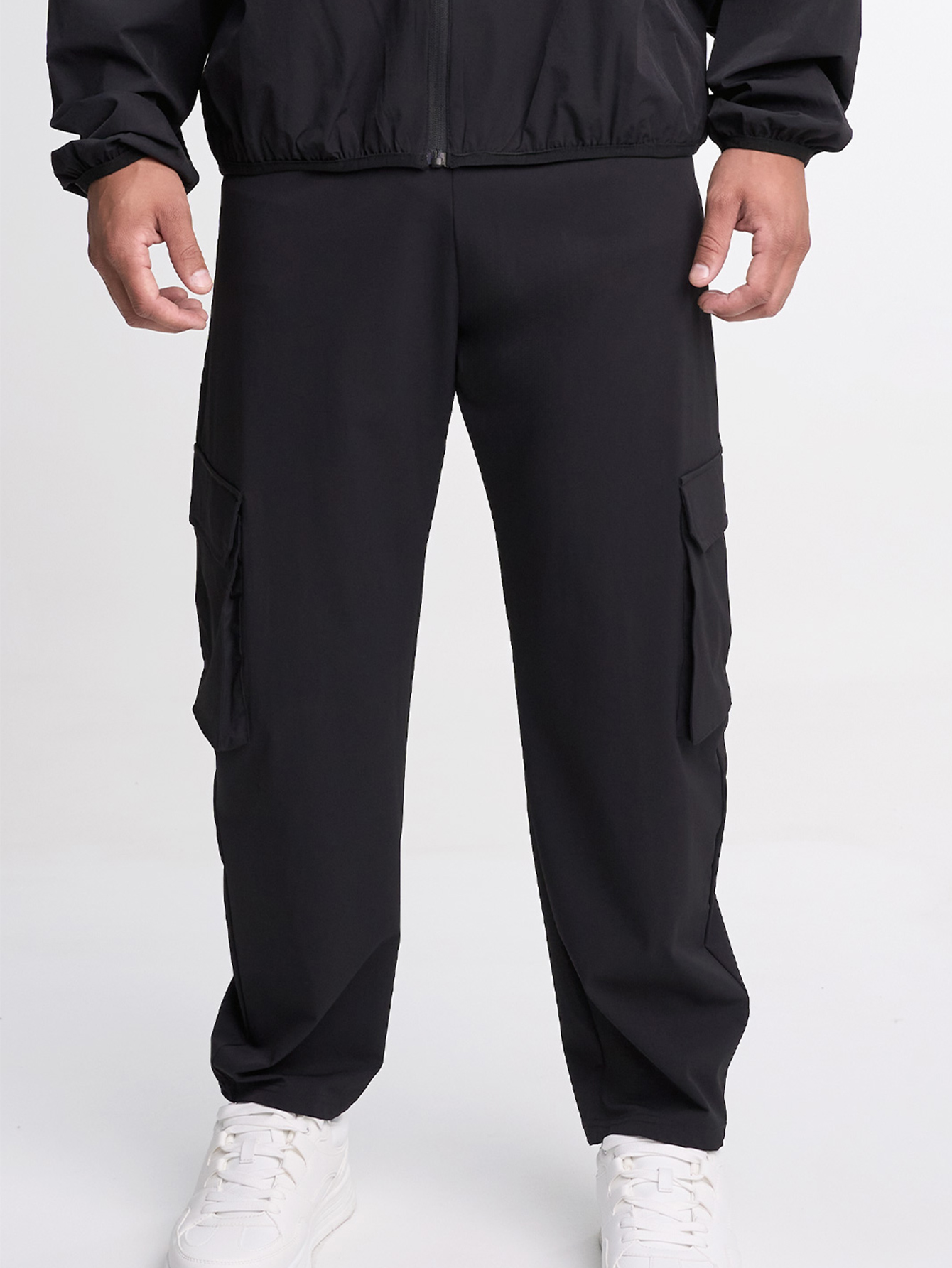 Men's Elastic Waist Pockets Wide Leg Loose Pants, Fall