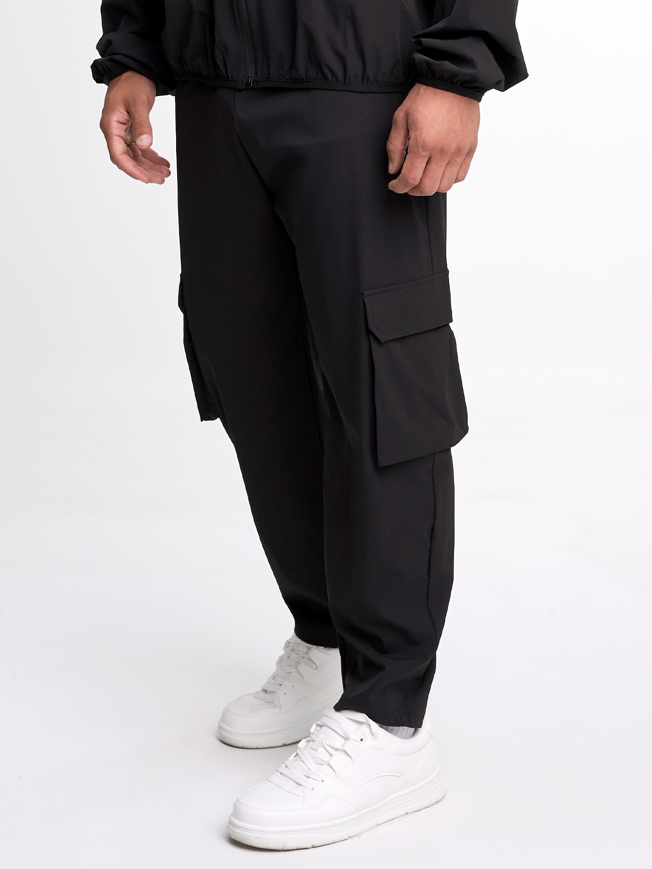 Men's Elastic Waist Pockets Wide Leg Loose Pants, Fall