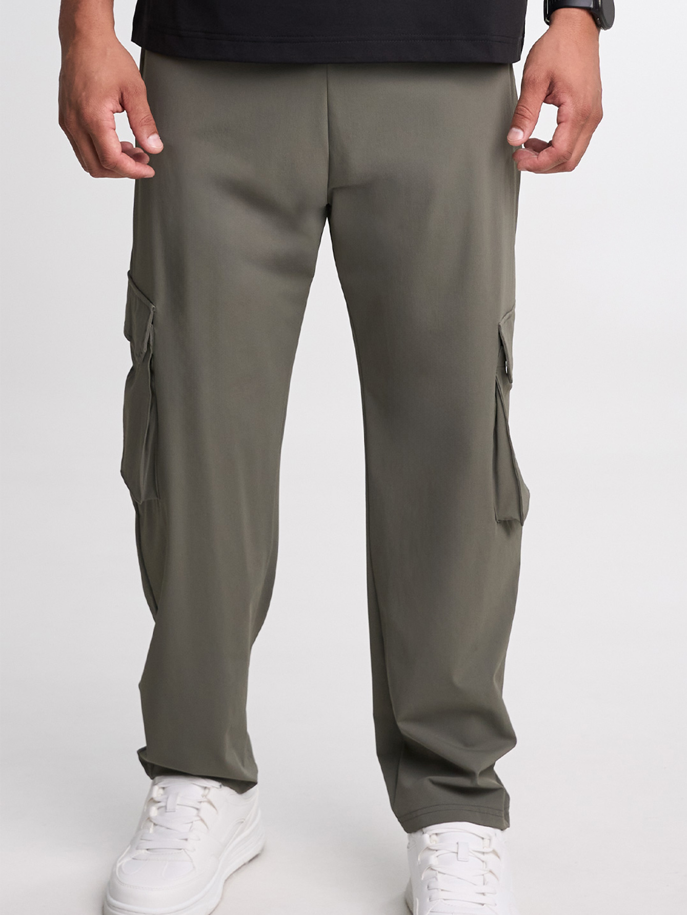 Men's Elastic Waist Pockets Wide Leg Loose Pants, Fall