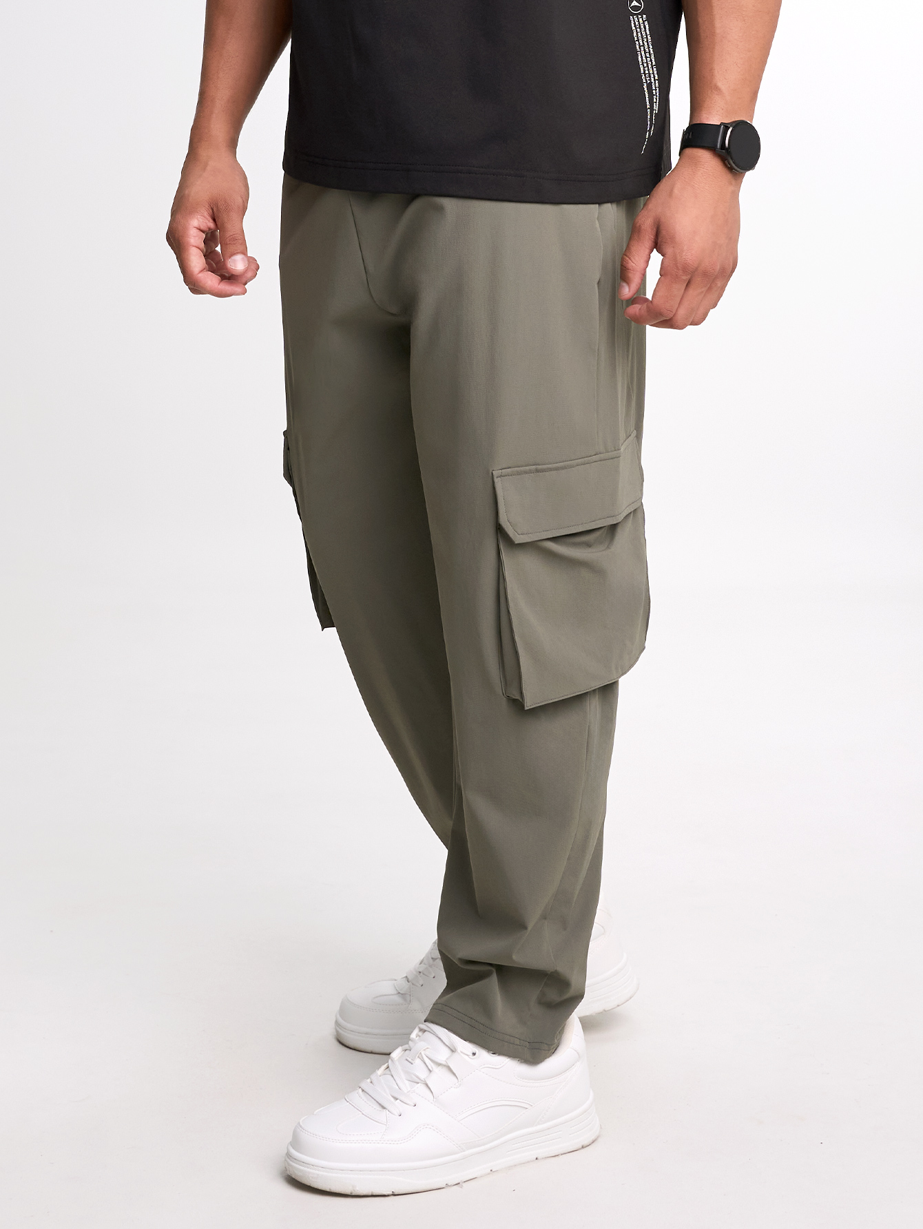 Men's Elastic Waist Pockets Wide Leg Loose Pants, Fall