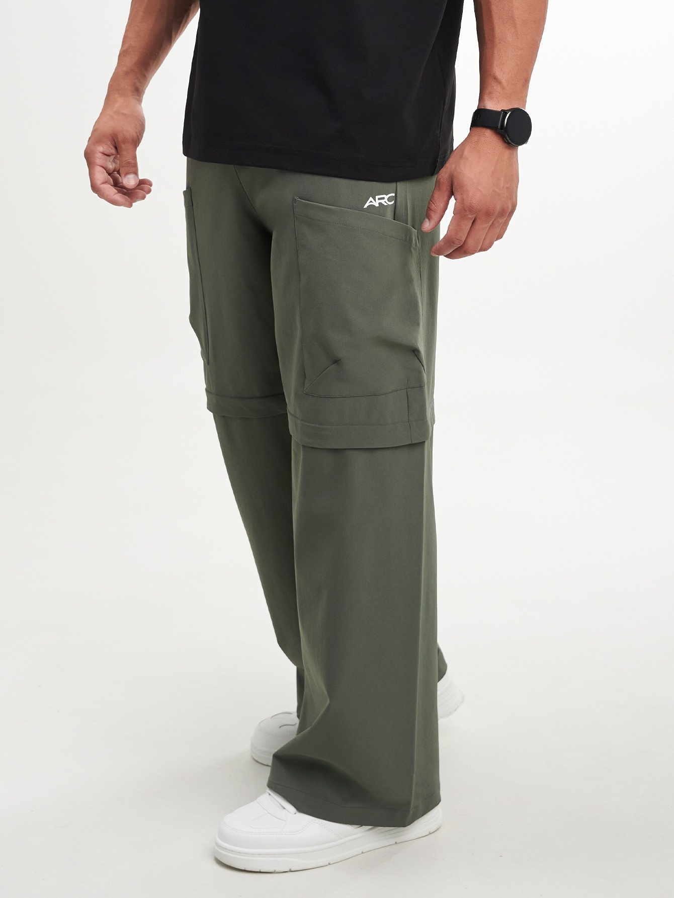 Men's Drawstring Waist Wide Leg Loose Casual Pants, Olive Green