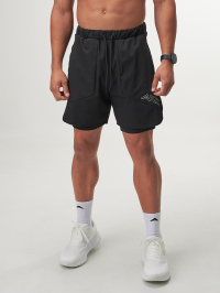 Men's Letter Print Drawstring Waist Double Layer Loose Fit Sports Shorts