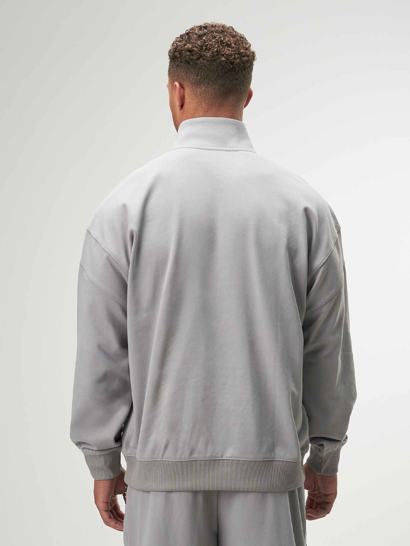 Men's Zip-Up Half Placket Long Sleeve Casual Loose Gray Sweatshirt