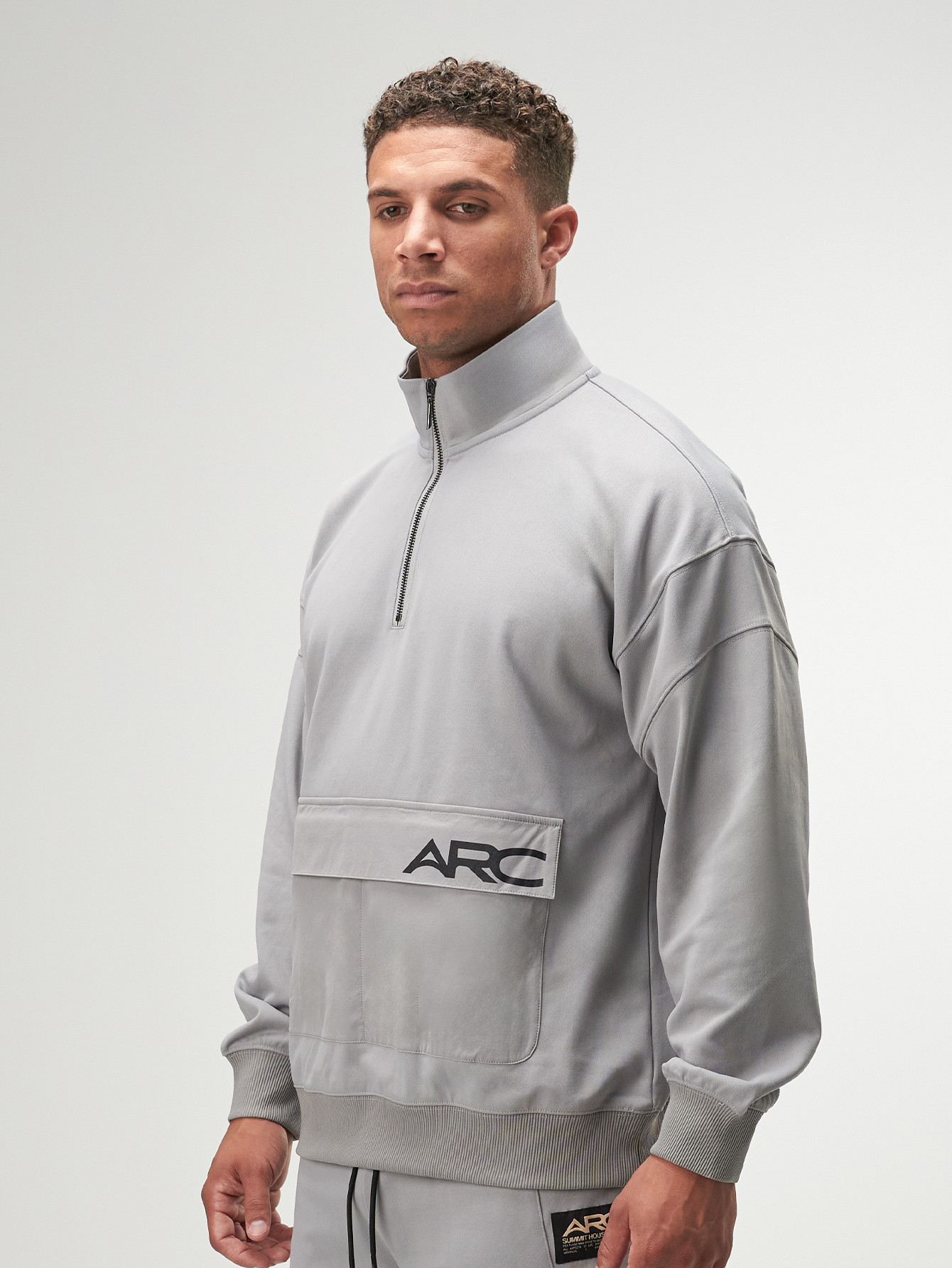 Men's Zip-Up Half Placket Long Sleeve Casual Loose Gray Sweatshirt