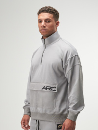 Men's Zip-Up Half Placket Long Sleeve Casual Loose Gray Sweatshirt