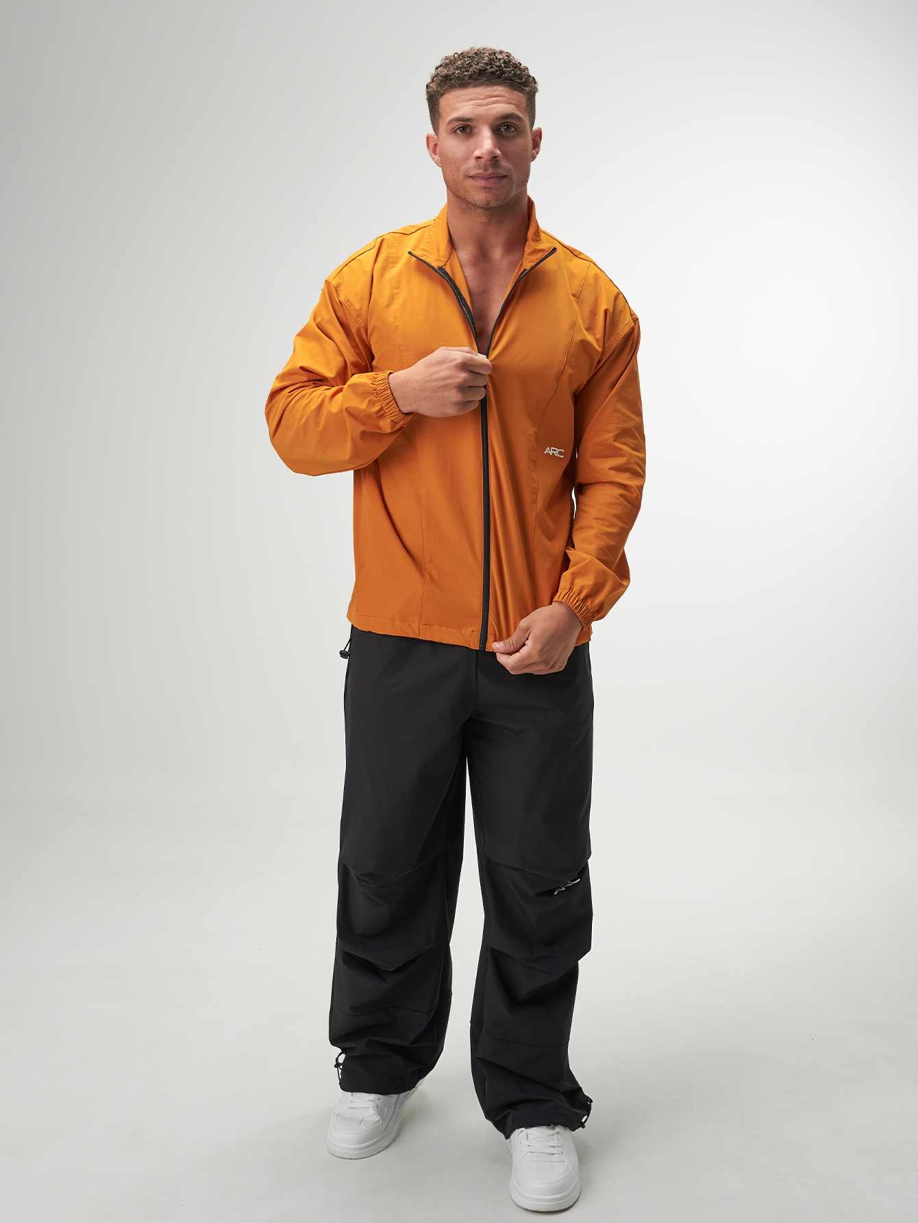 Men's Casual Loose Fit Orange Zip-Up Jacket, Autumn