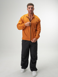 Men's Casual Loose Fit Orange Zip-Up Jacket, Autumn