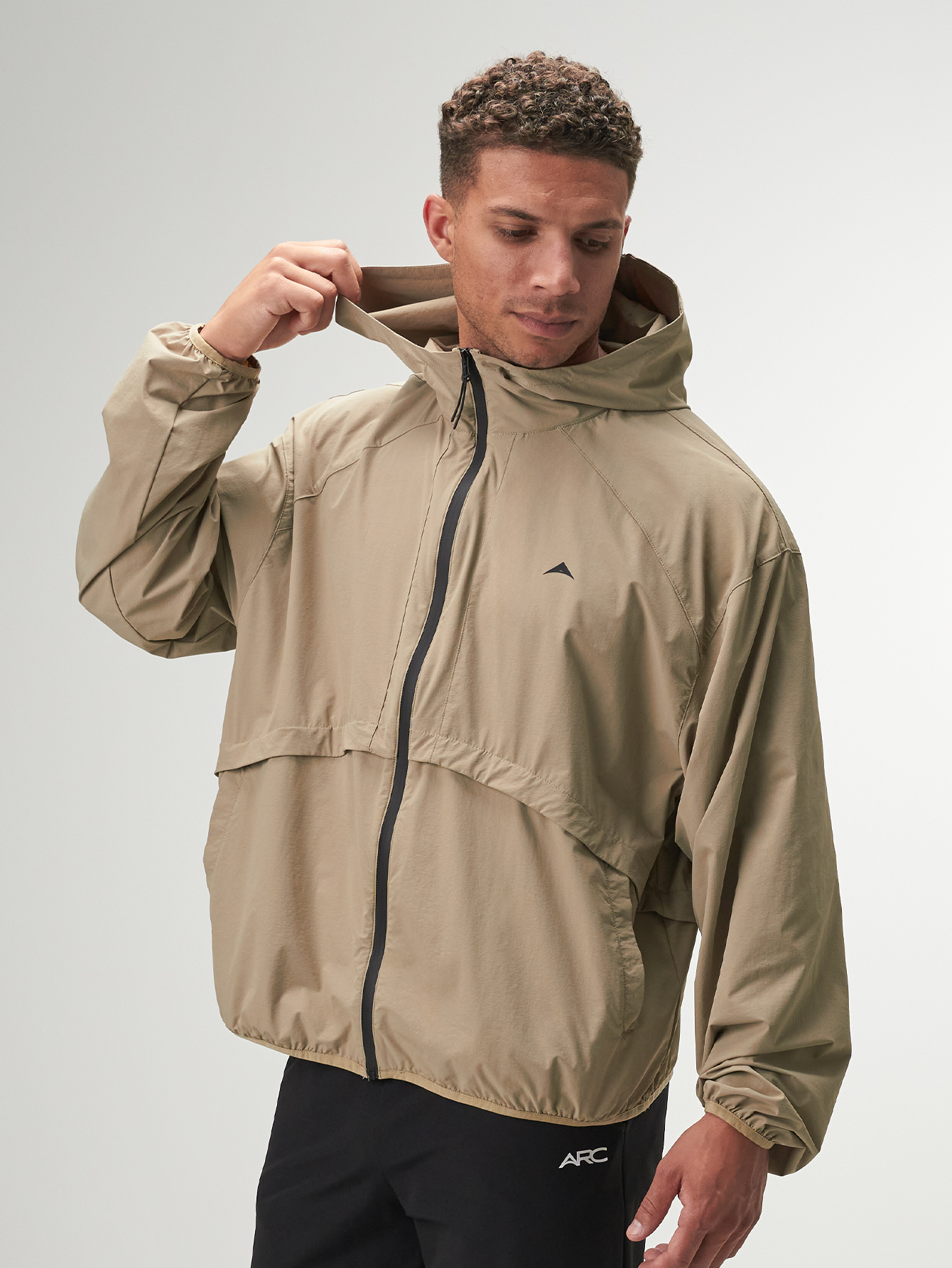 Men's Khaki Zip Front Casual Loose Hoodie Jacket, Autumn