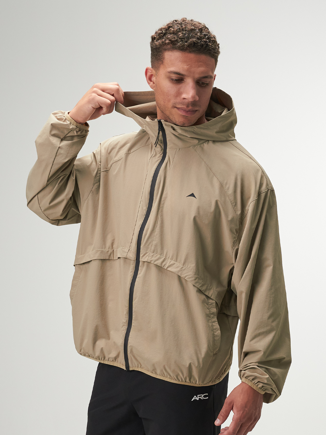 Men's Khaki Zip Front Casual Loose Hoodie Jacket, Autumn