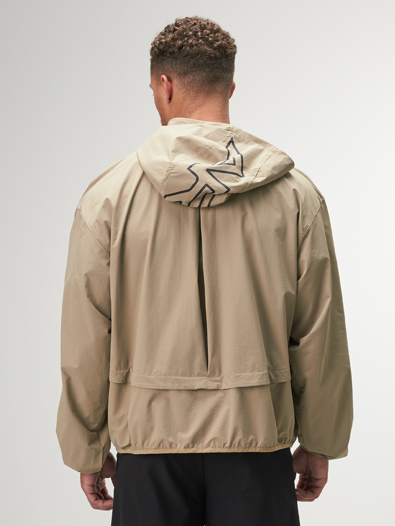 Men's Khaki Zip Front Casual Loose Hoodie Jacket, Autumn