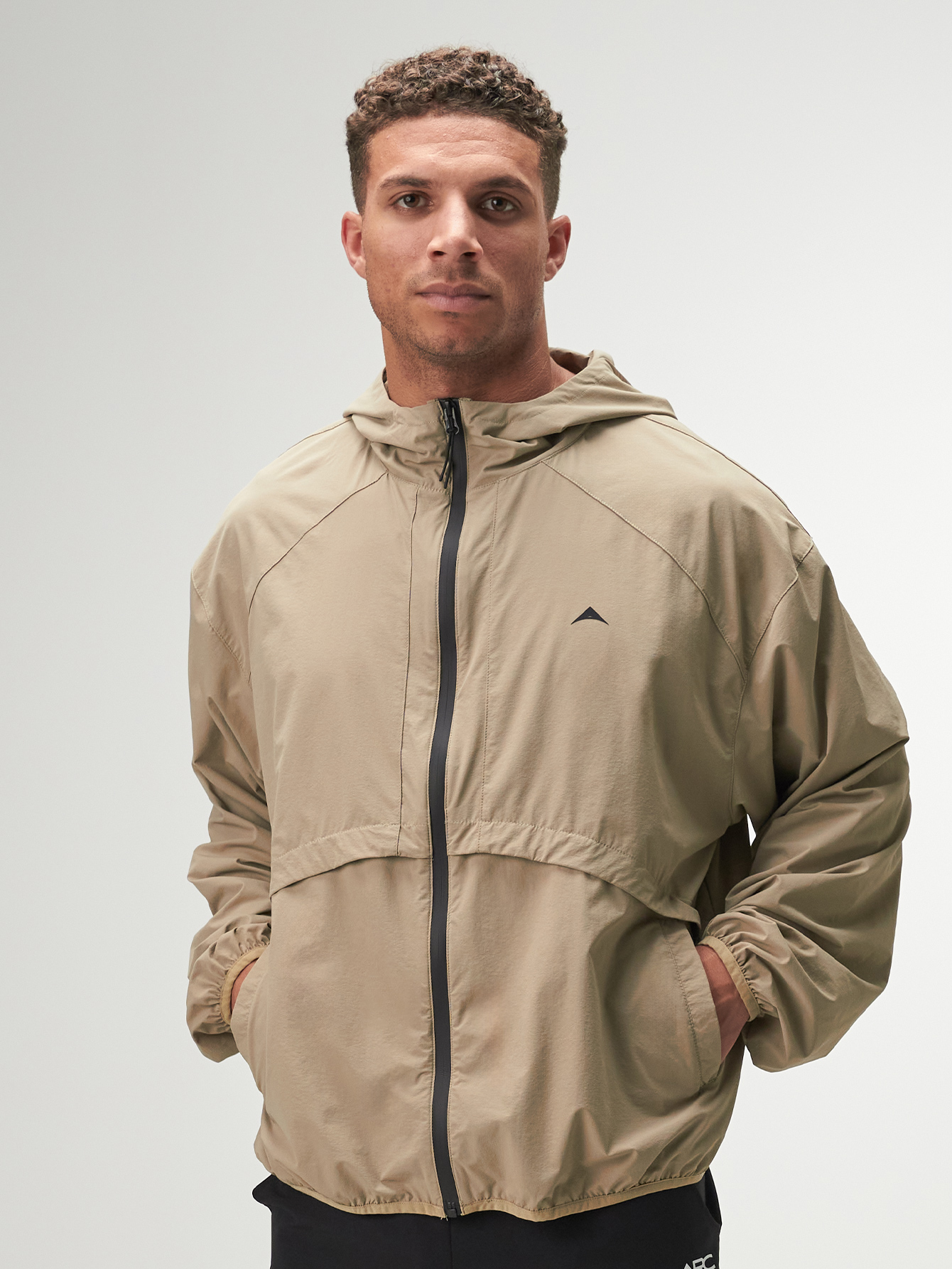 Men's Khaki Zip Front Casual Loose Hoodie Jacket, Autumn