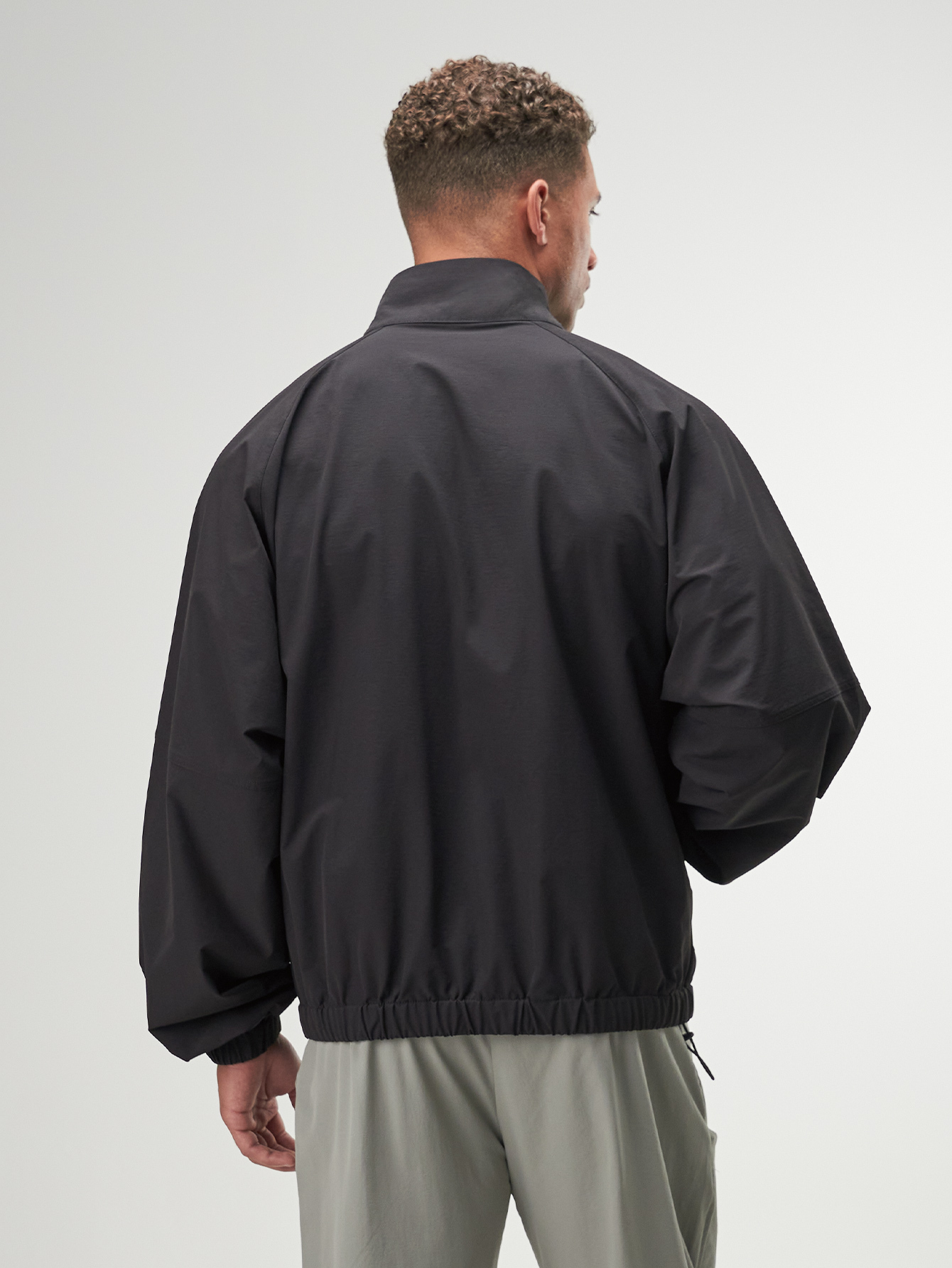 Men's Black Raglan Sleeve Zip-Up Casual Jacket, Autumn