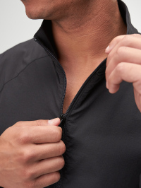 Men's Black Raglan Sleeve Zip-Up Casual Jacket, Autumn