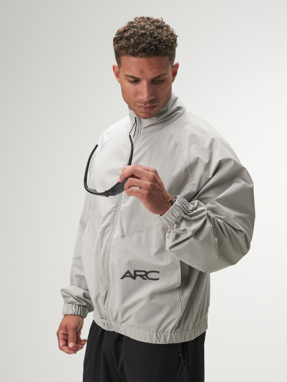 Men's Grey Raglan Sleeve Zip Front Casual Jacket, Autumn Fall Comfortable Stretchy Durable