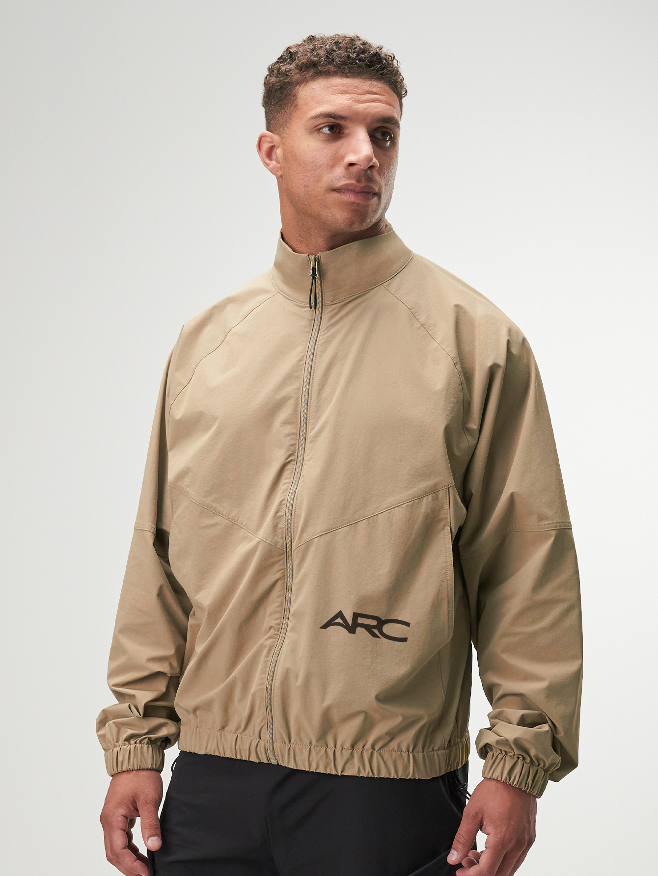 Men's Khaki Raglan Sleeve Zip Front Casual Jacket, Autumn