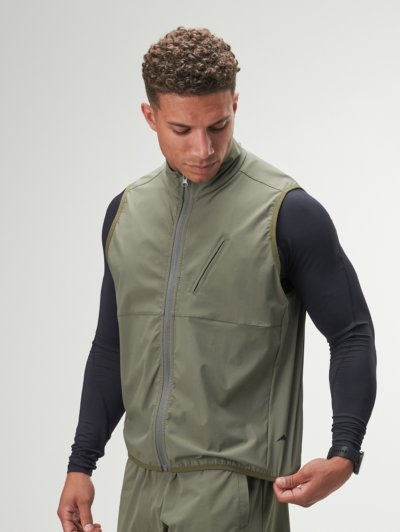 Men's Olive Green Zip Front Casual Versatile Vest