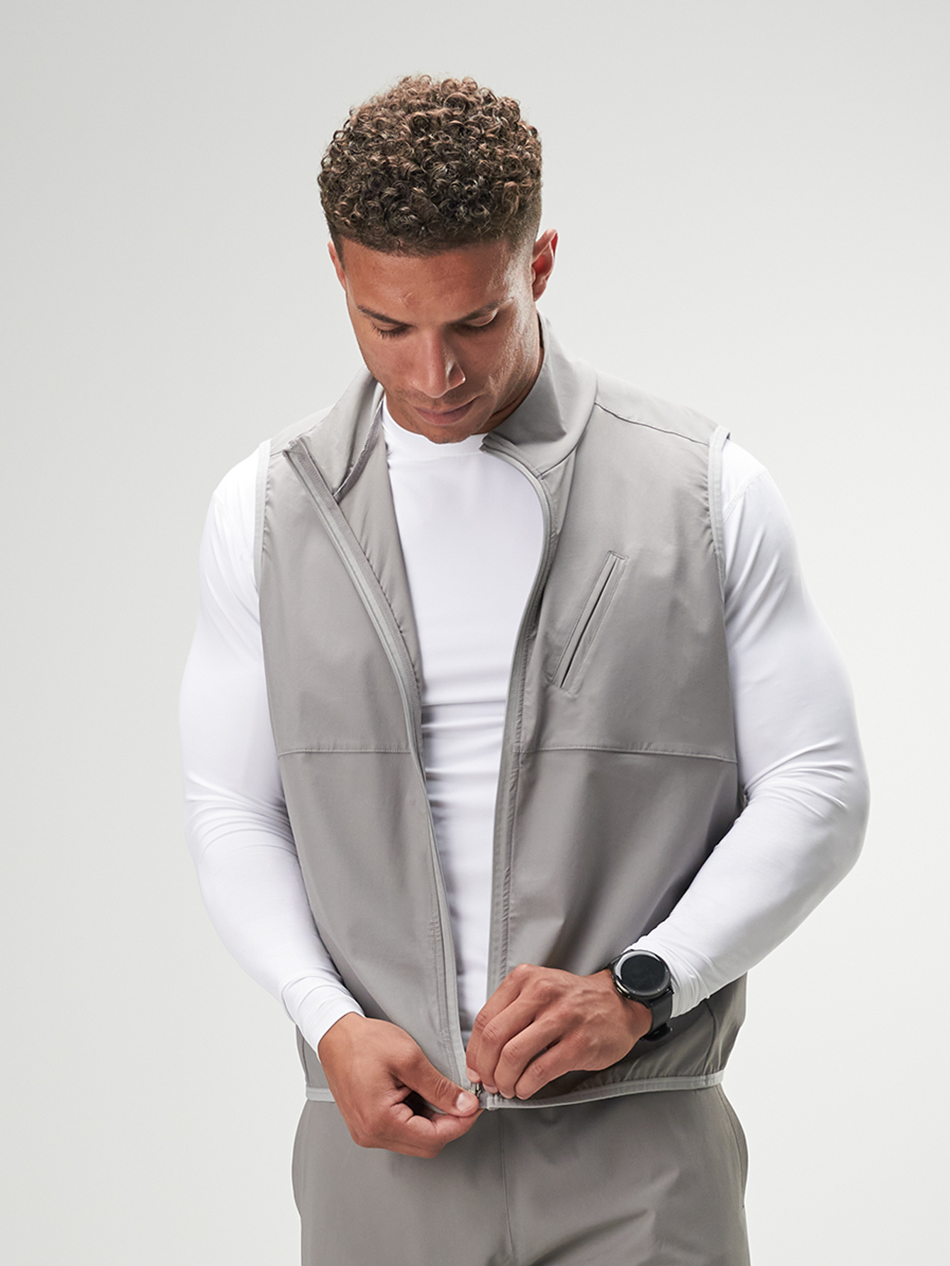 Men's Casual Versatile Zip-Up Vest, Grey, Autumn