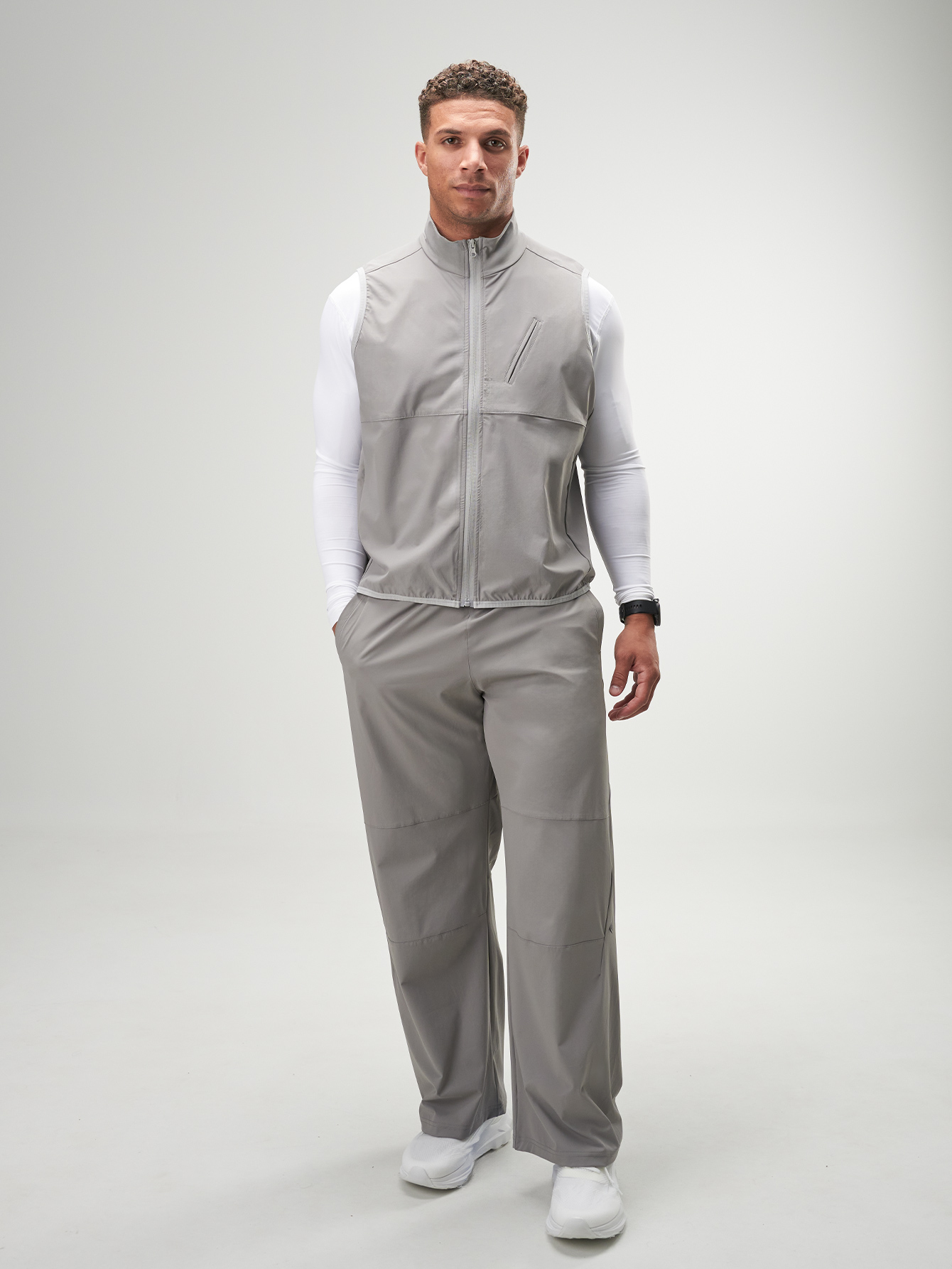 Men's Casual Versatile Zip-Up Vest, Grey, Autumn