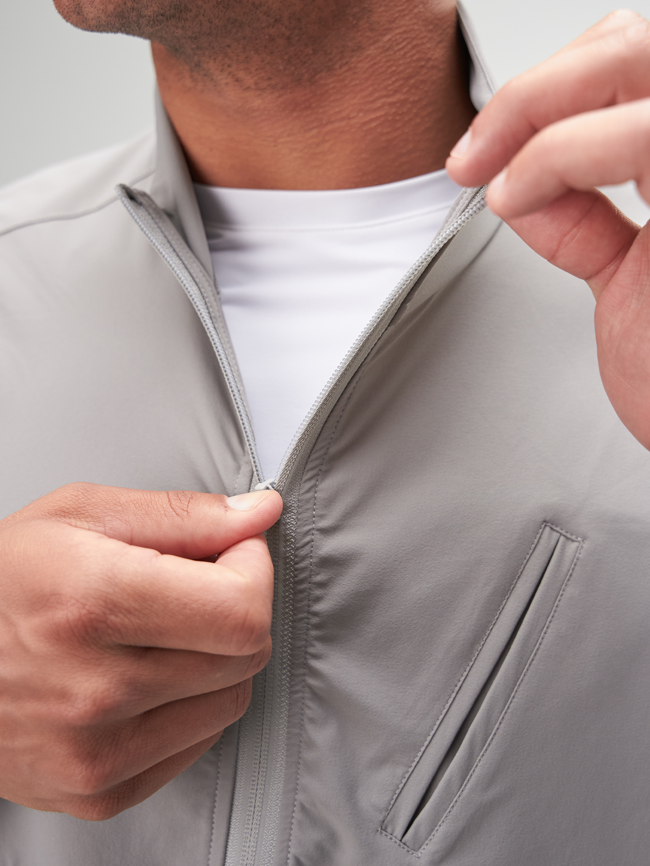 Men's Casual Versatile Zip-Up Vest, Grey, Autumn