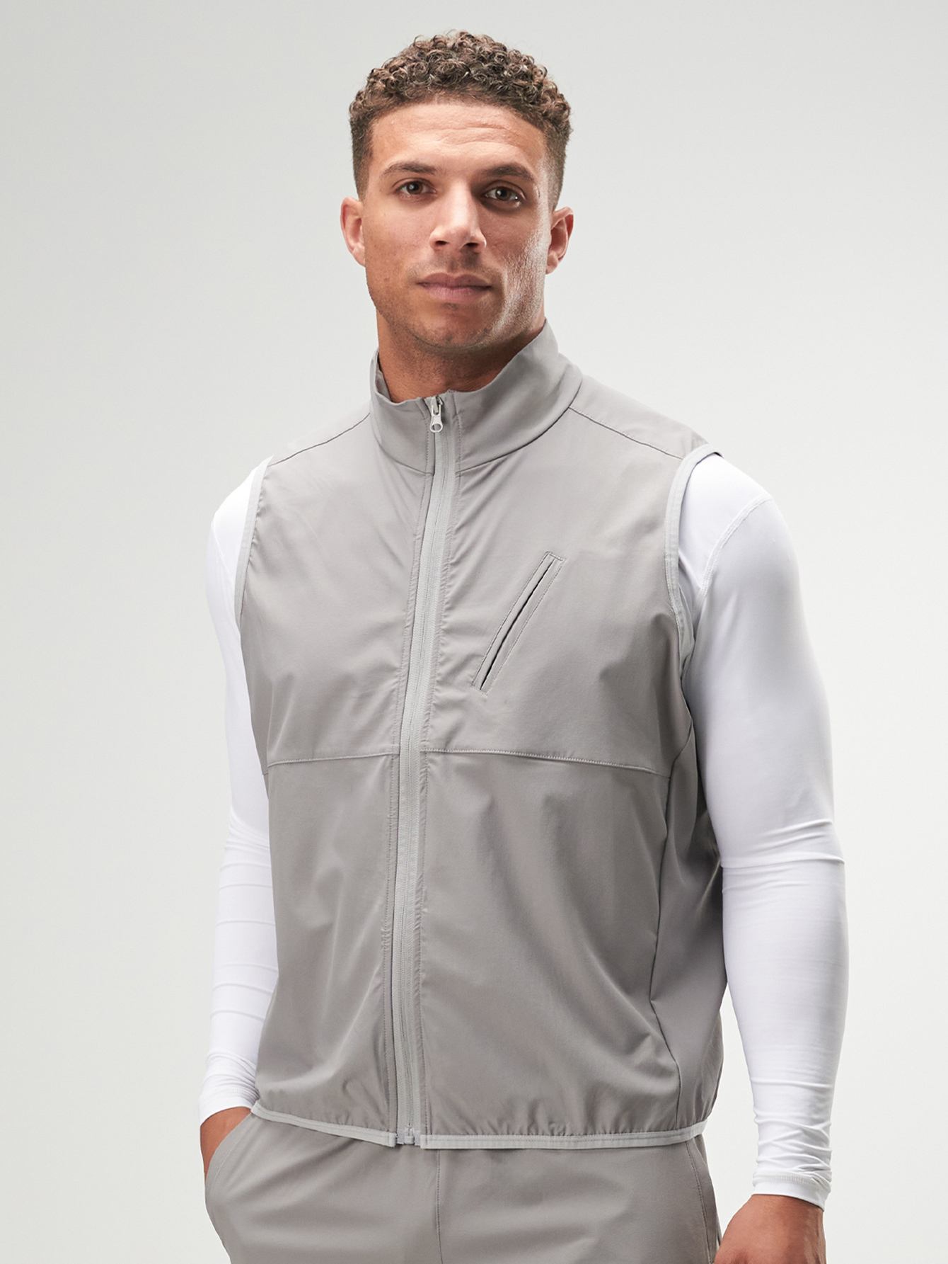 Men's Casual Versatile Zip-Up Vest, Grey, Autumn