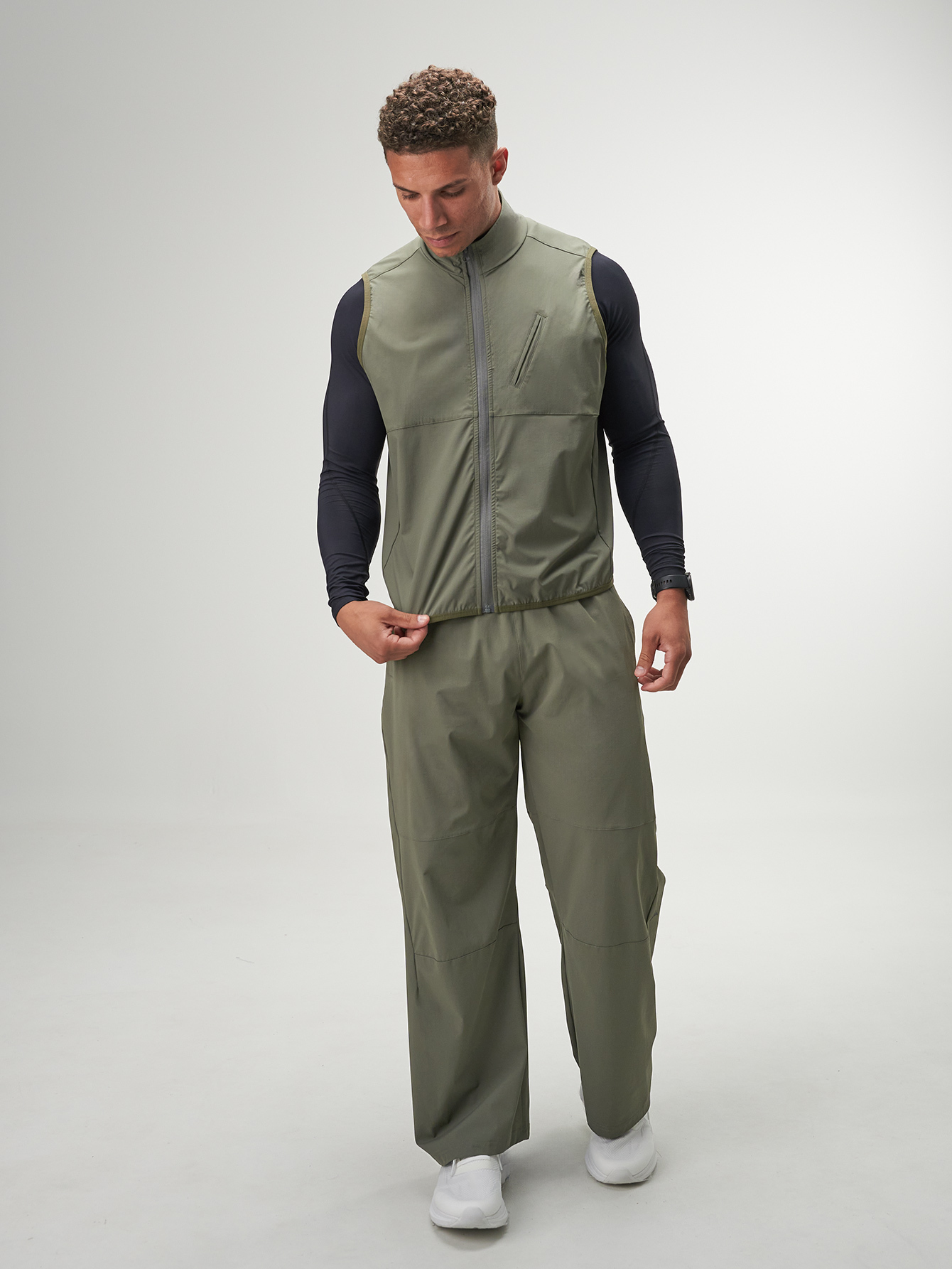 Men's Olive Green Zip Front Casual Versatile Vest