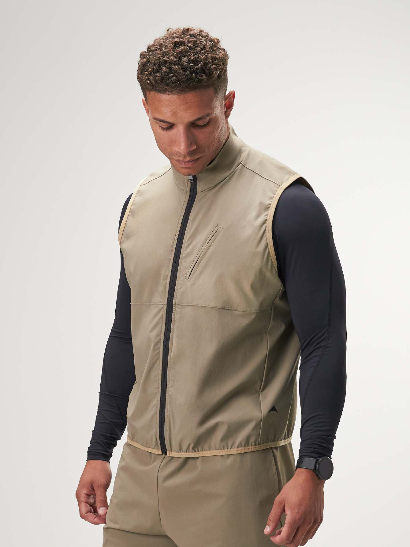 Men's Khaki Zip Front Casual Versatile Vest, Autumn
