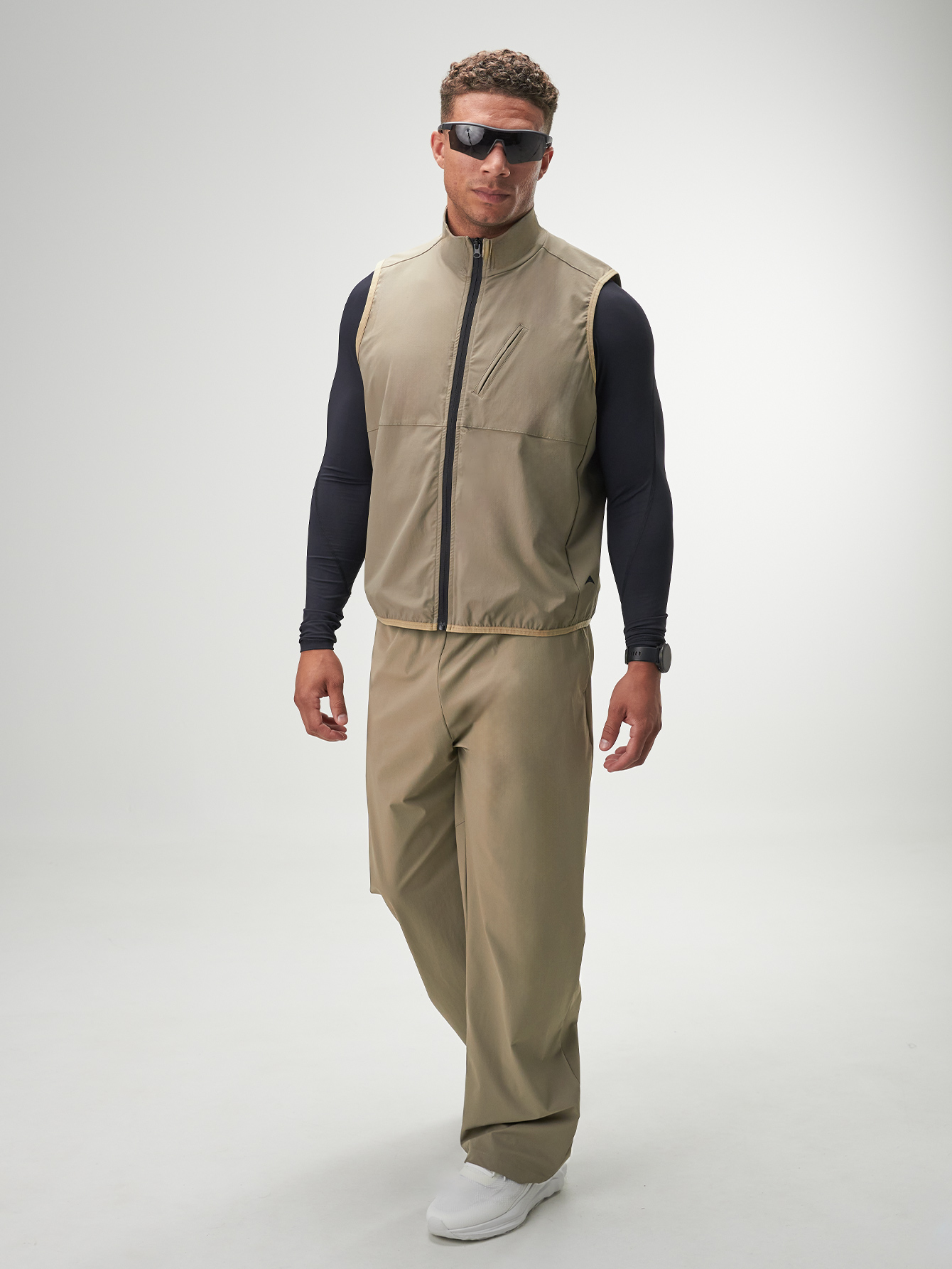 Men's Khaki Zip Front Casual Versatile Vest, Autumn