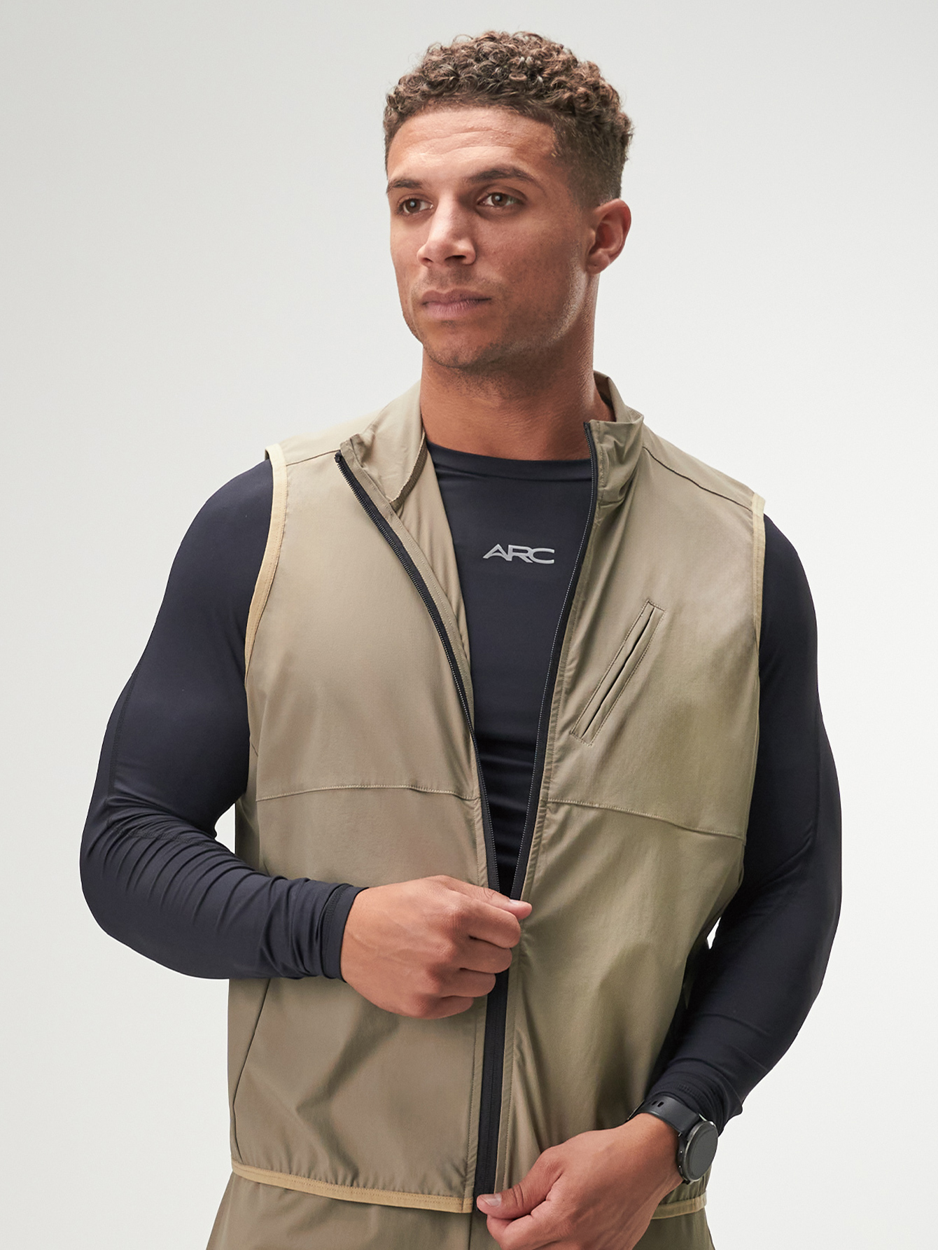 Men's Khaki Zip Front Casual Versatile Vest, Autumn