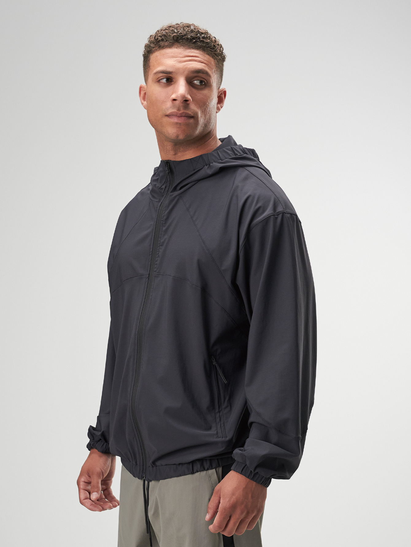 Men's Casual Zip-Up Hooded Jacket, Black, Autumn