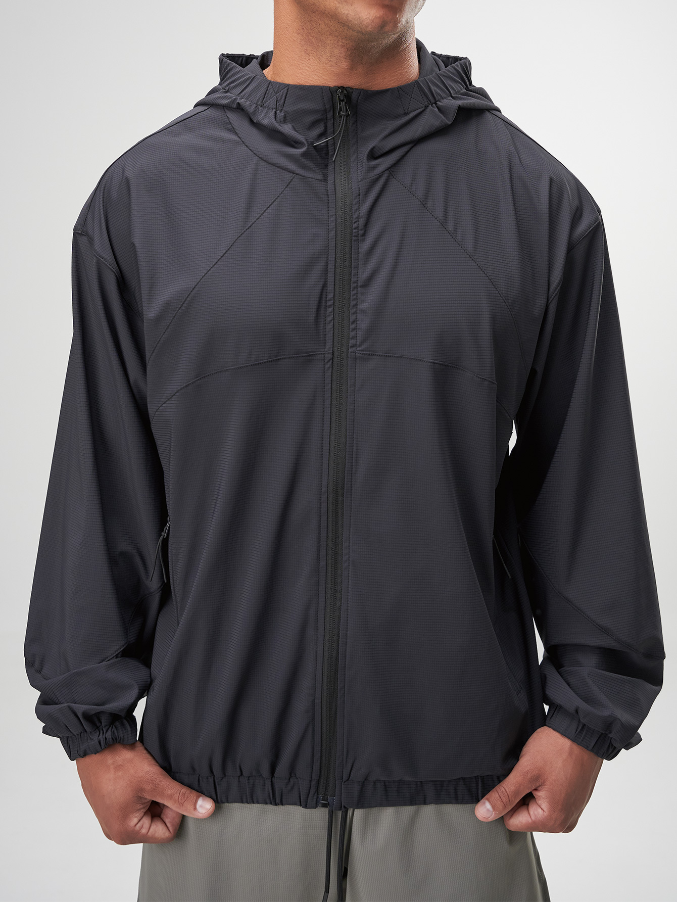 Men's Casual Zip-Up Hooded Jacket, Black, Autumn