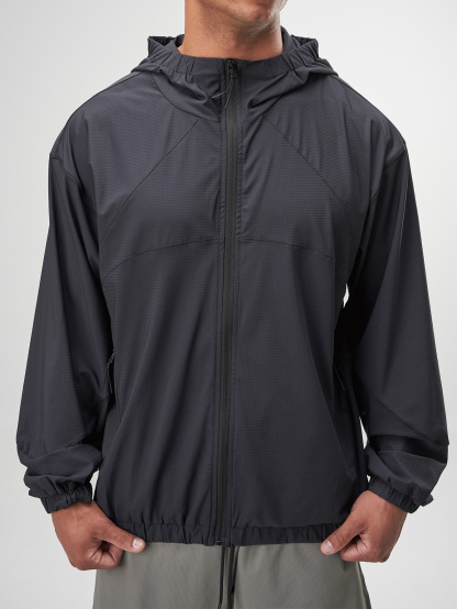 Men's Casual Zip-Up Hooded Jacket, Black, Autumn