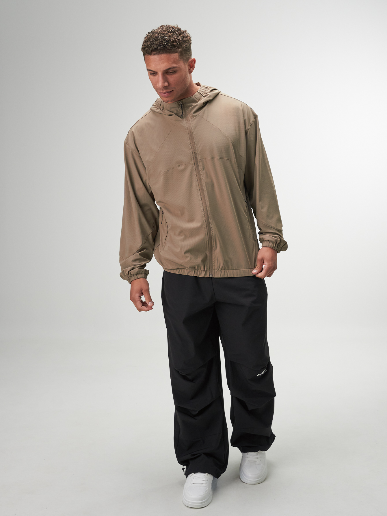 Men's Casual Brown Zip-Up Hooded Jacket, Autumn