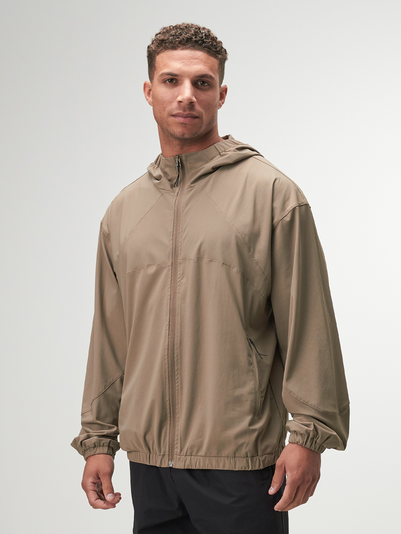Men's Casual Brown Zip-Up Hooded Jacket, Autumn