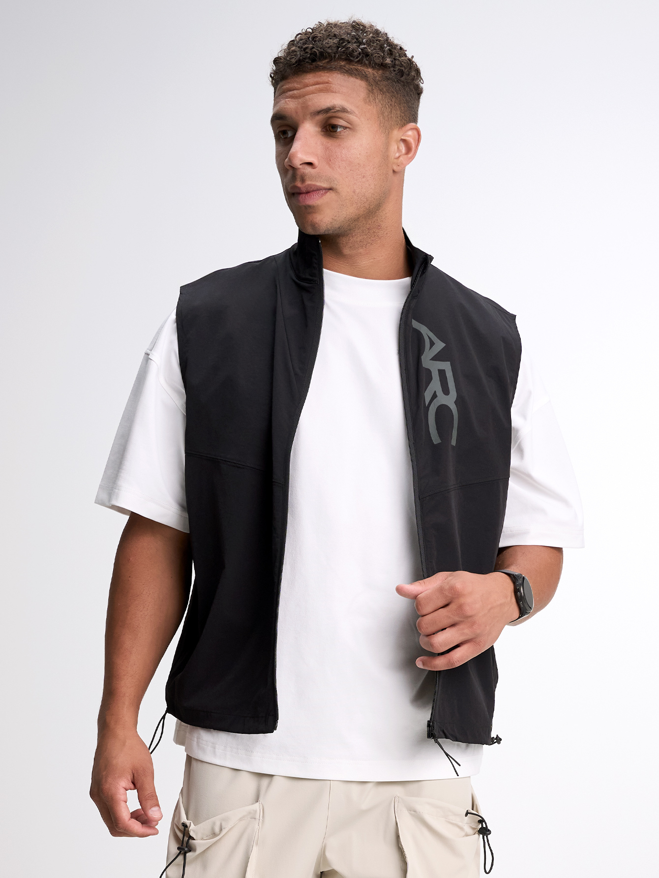 Men's Letter Print Zip Front Jacket Vest