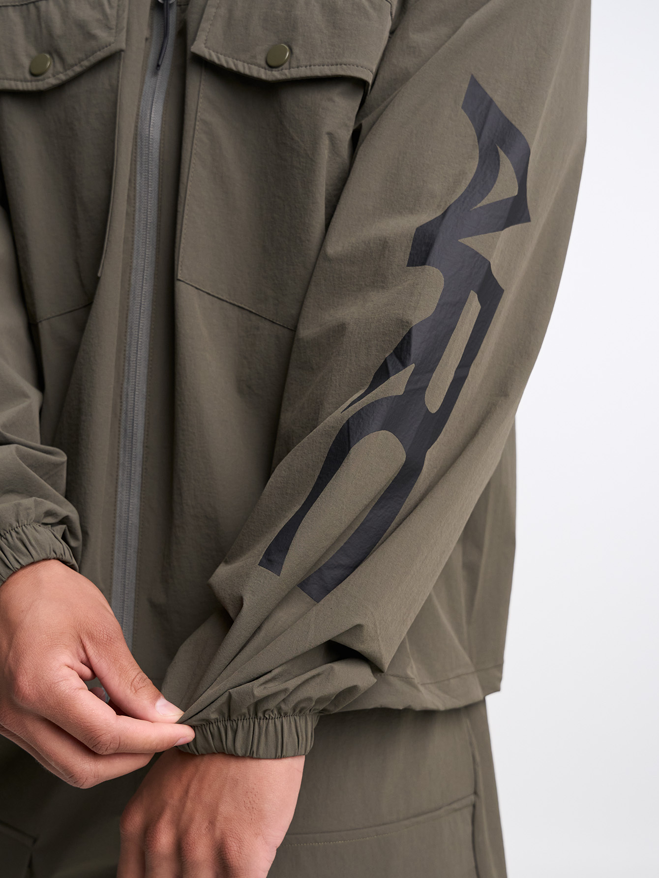 Letter Print Stand Collar Pocket Zip-Up Long Sleeve Jacket