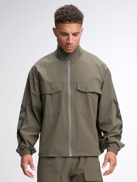 Letter Print Stand Collar Pocket Zip-Up Long Sleeve Jacket